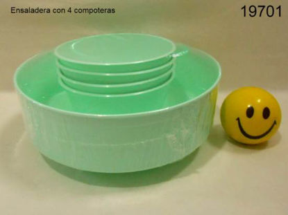 Imagen de ENSALADERA PLASTICA CHICA + 4 COMPOTERAS 1.25